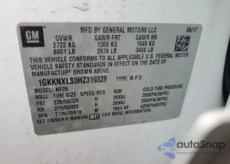 2017 GMC Acadia Denali z USA, uszkodzony, nr VIN 1GKKNXLS0HZ319328